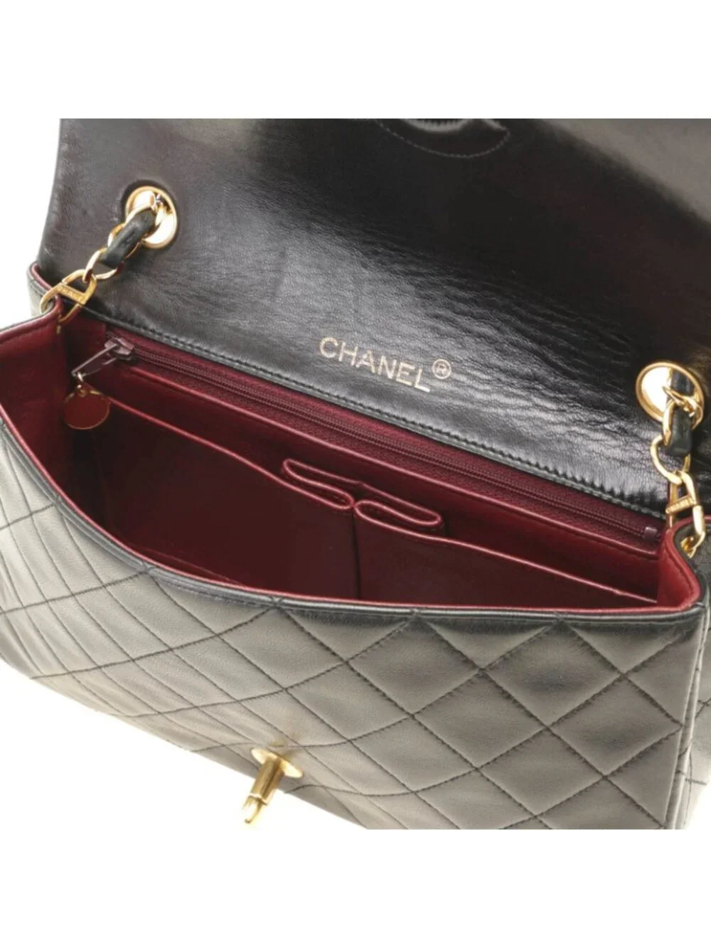 Chanel Quilted 23 Turnlock Full Flap Chain Shoulder Bag Black Lambskin